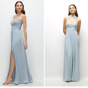 Dessy After Six Strapless Pleated Chiffon A-line Skirt Blue Maxi Dress NWT 2